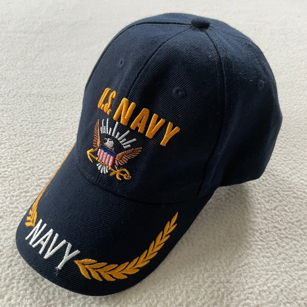 Mens U.S. Navy Blue Embroidered Baseball‎ Cap Eagle Cotton Hook And Loop Adjust